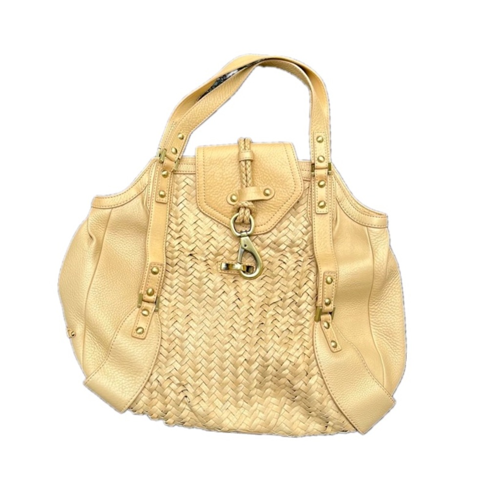 Y2K Vintage Cole Haan Village Weave Woven Oversized Satchel Bag Metallic Cream